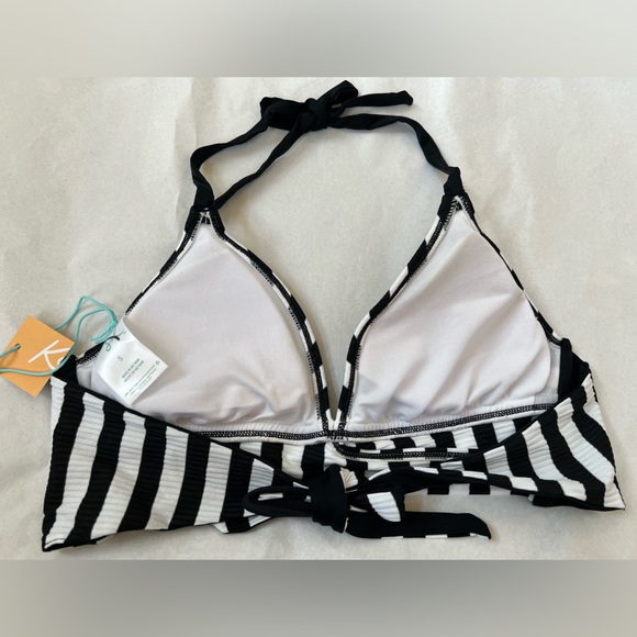 S Kona Sol small (4-6)  striped swim suit top NWT pool beach classic black white - Picture 4 of 4